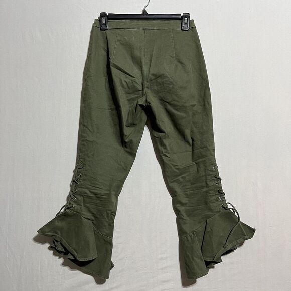 Scripted Pants Women's 0 Olive Green Classic Cinched Ruffle Hem Mid-Rise Zip Fly - Picture 2 of 5